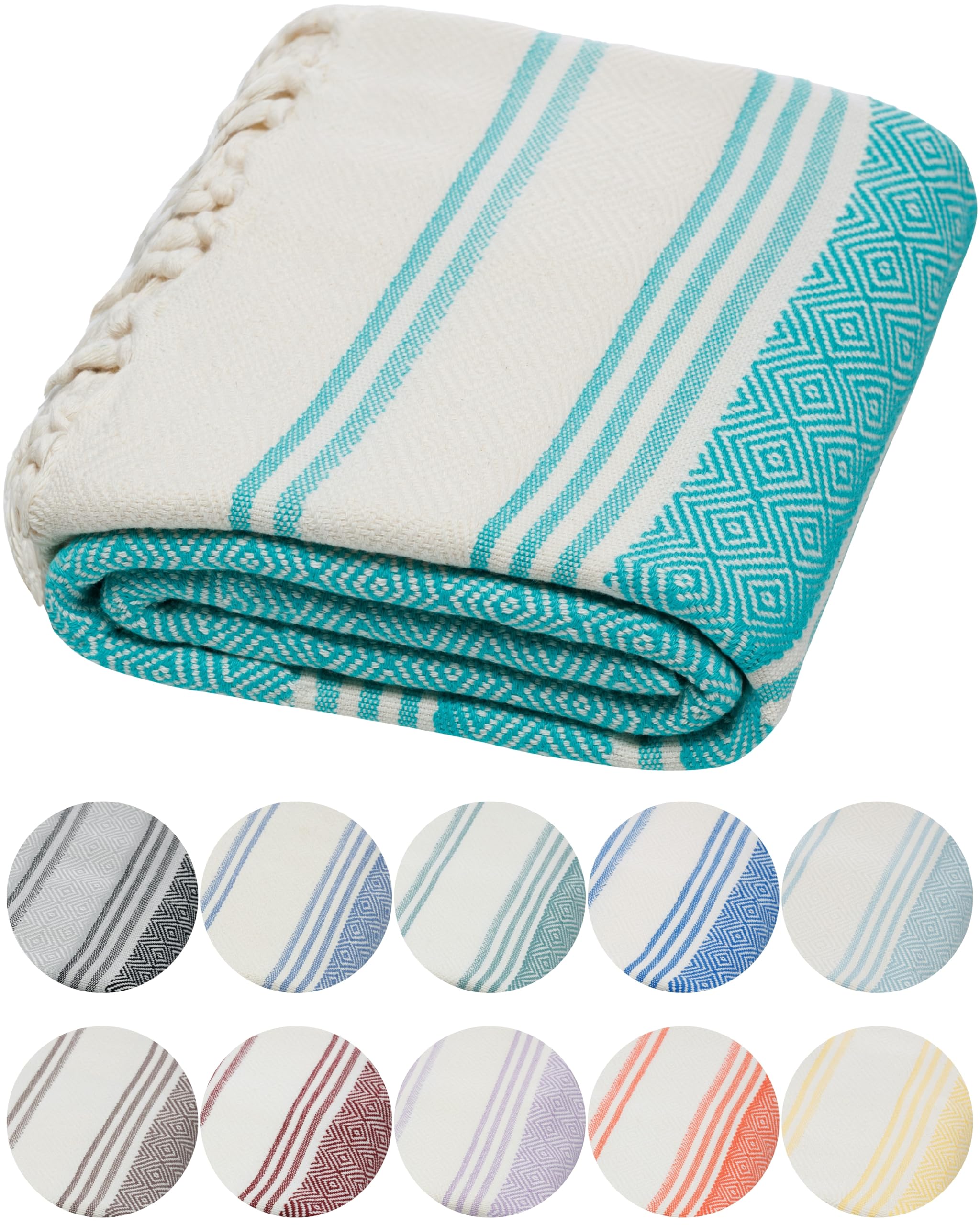 DEMMEX Certified 100% Organic Turkish Cotton Beach and Bath Towel - Hammam Peshtemal Towel, Blanket - Oversized, Quick Dry, Sand Free, Compact -Diamond Weave, Prewashed, Made in Turkey, 180x90, Nile