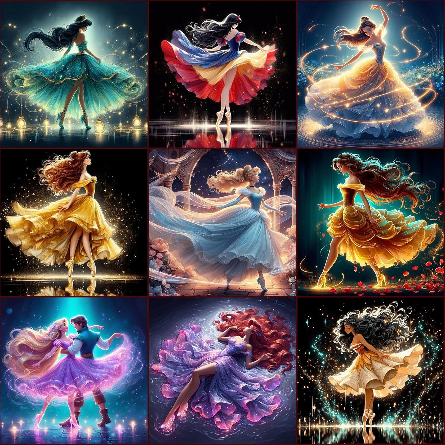 KEYRANKE 9 Pack Disney Diamond Art Kits Adults Kids, Princess Diamond Painting Kits Cross Full Drill Shiny Diamond Embroidery Pictures Crystal Art Kits for Christ-mas Gift 11.6X11.6 inch