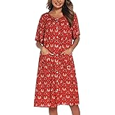 COSUNIONY House Dresses for Women Cotton Short Sleeve House Coat Buttons Down Dusters Robe with Pockets S-XXL