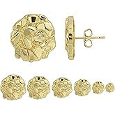 14k Gold Plated Round Rough Textured Cookie Nugget Stud Earrings For Men/Women Unisex