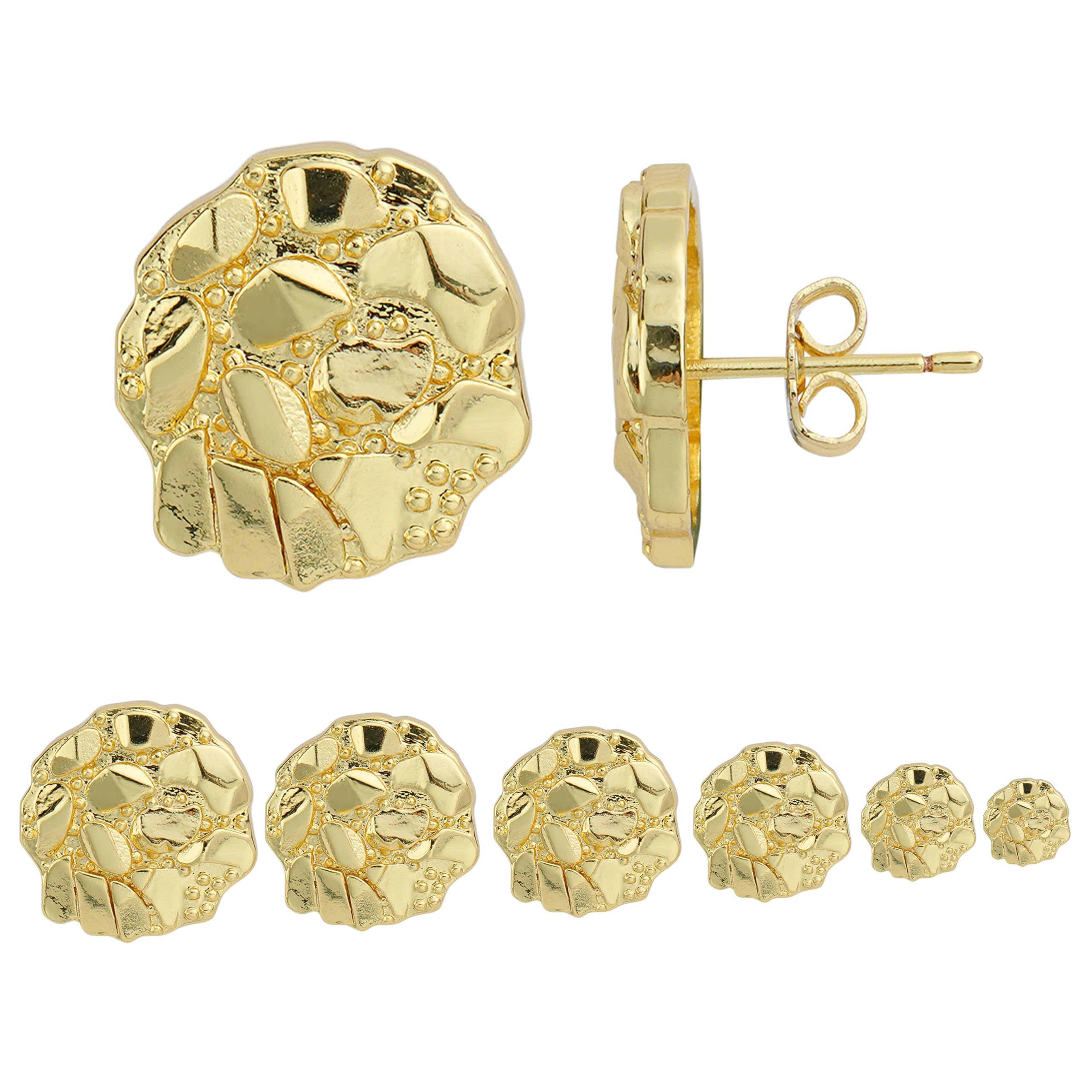 Photo 1 of 14k Gold Round Rough Textured Cookie Nugget Stud Earrings For Men/Women Unisex (XXL(16mm))