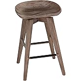 Cortesi Home Tiwi Backless Swivel Counterstool in Solid Wood, 24" Gray Whitewash