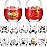 Zhehao 12 Pcs Halloween Wine Glass 12oz Witches Stemless Glass Spooky Happy Halloween Drinking Cups Party Gift for Party Event