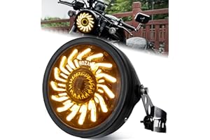 HENGTUAOTO 7" LED Motorcycle Headlight with White/Amber chrysanthemum petal DRL with Headlight Housing Bucket Mount Brackets Compatible with CB400 CB1300 Vulcan custom XS650 Chopper Cafe Racer Bobbe