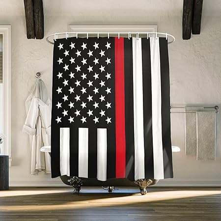 Amazon Com Geometric Shower Curtain Set Firefighter Flag Thin Red