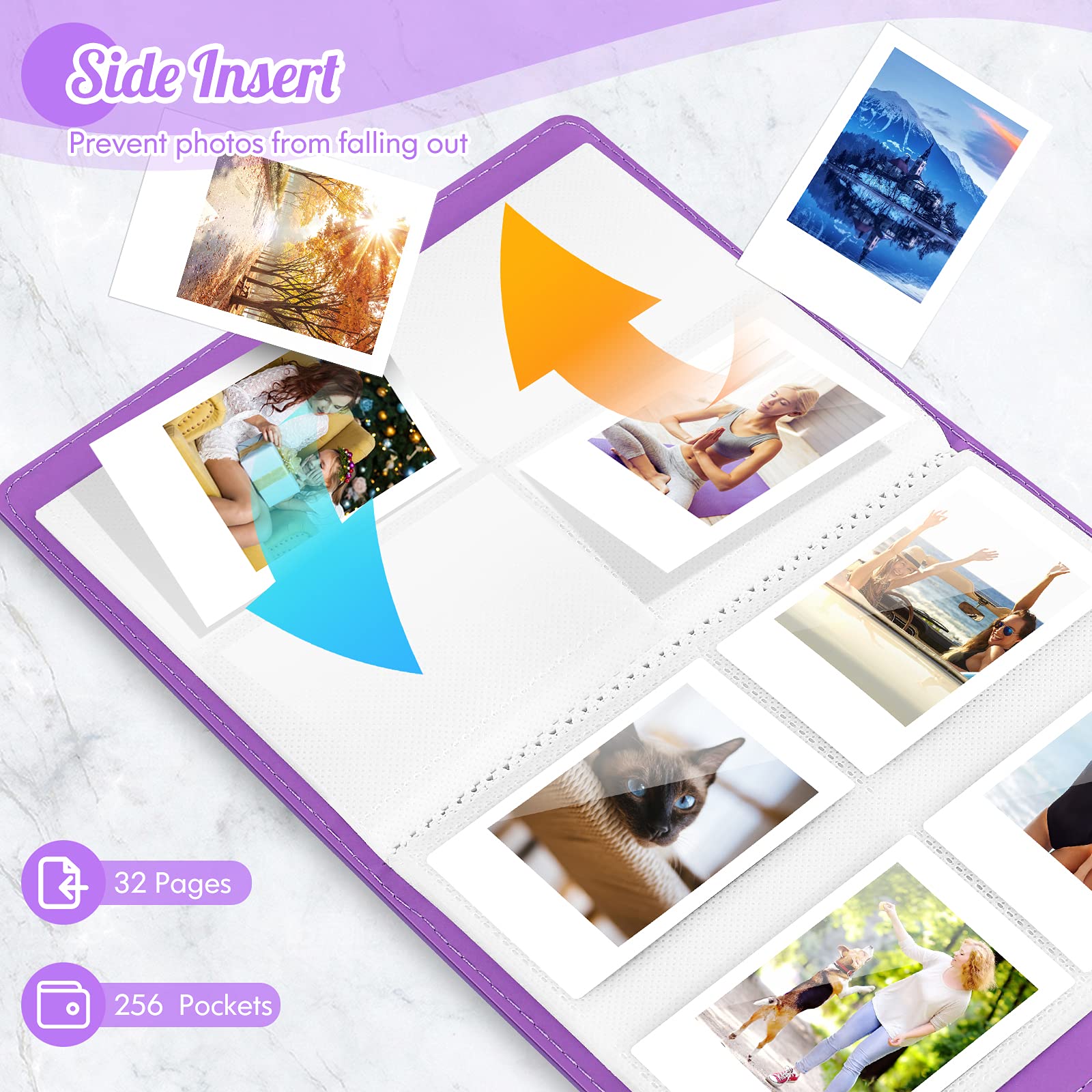Ablus 256 Pockets Photo Album for Polaroid Snap SnapTouch Zip Mint Cameras Printers, Fujifilm Instax Mini 11 90 9 8+ 8 7S 70 50S 26 25 LiPlay Instant Camera Film, Mini Link SP-1 Printer(Nebula Purple)