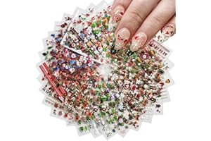 PUYOKINM 30 Sheets Christmas Nail Art Stickers 3D Snowflake Self-Adhesive Nail Decals Cute Santa Claus Elk Tree Bell Sock Designs Sticker Xmas Winter Nails Supplies for Women Kid Nail Art Decoration Accessorie