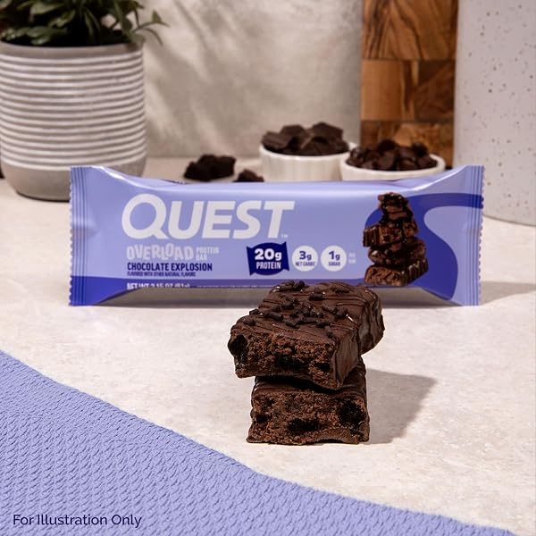 QUEST NUTRITION OVERLOAD PROTEIN BARS, CHOCOLATE EXPLOSION, 20G PROTEIN, 1G SUGAR, 3G NET CARBS, GLUTEN FREE, 12 COUNT