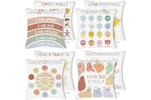 EDaozkend Boho Calming Corner Pillow Covers, Back to School 18x18in Set of 4 Throw Pillow Covers, Boho Calm Corner Therapy Pillowcase for Mental Health Room Home, Emotion Feelings Pillowcase for Kids