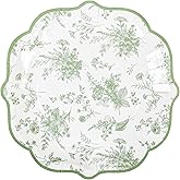 Elyxio Sage Green Floral Party Plates White Green Toile Disposable Paper Plates Flower Leaf 9" Scalloped Edge Dinner Plates for Bridal Baby Shower Wedding Tea Party Supplies Table Decor (24)