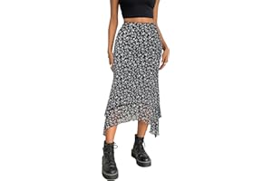 Avanova Women Mesh Asymmetrical Mermaid Midi Skirt High Waist Fishtail Long Skirt