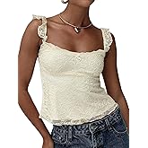 Floerns Women's Cute Bow Front Lace Tank Tops Square Neck Sleeveless Y2k Ruffle Tops
