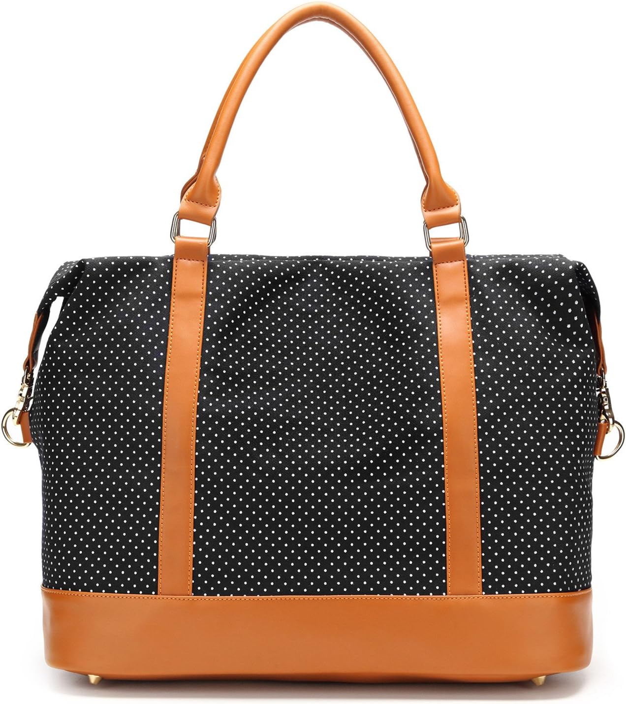 Women Ladies Canvas Weekender Bag Overnight Carry-on Tote Duffel in Trolley Handle (Polka Dot Black)