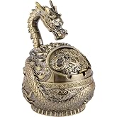K COOL Vintage Ashtray with Lid for Cigarettes,Metal Windproof Smokeless Odorless Ash Tray Holder for outdoor indoor Decorative Hand-Carved Fancy Gift Ornament for Home Office (Bronze Dragon)