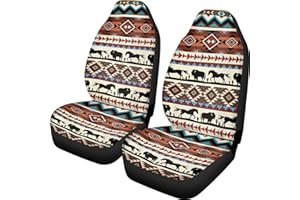 ELEQIN Aztec Horse Yak Car Seat Covers, Front Car Seat Cushion, 2 PCS Canvas Auto Cushion Protector Universal Fit Most Cars, 