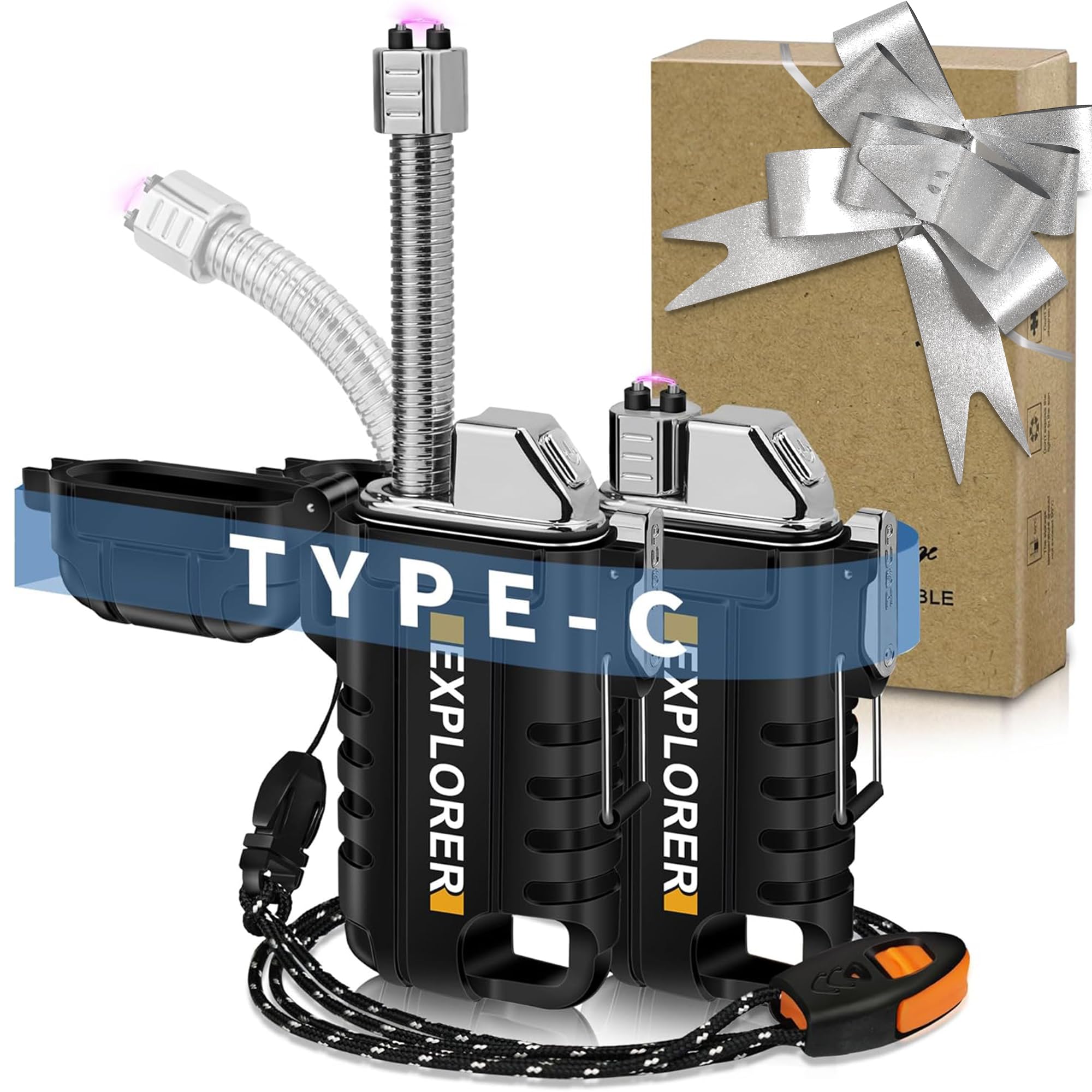 Lafagiet USB C Rechargeable Lighter, 360° Flexible Neck, Wind & Water Proof, Electric Arc Lighters for Candle, Camping