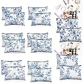 Stuffygreenus 16 Pcs Floral Cosmetic Bags Bulk for Women Blue and White Floral Makeup Bags Chinoiserie Canvas Travel Zipper Pouches Aesthetic Toiletry Bag for Girls Women Bridesmaids Wedding Supplies