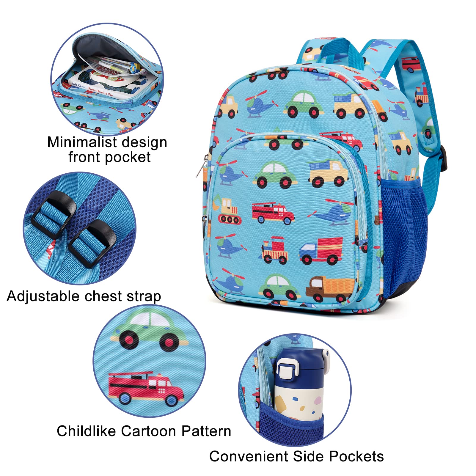 CLUCI Toddler Backpack for Boys Kids Backpacks Preschool Kindergarten Child Bookbag Travel Cute Daycare Bluey Backpack Cars