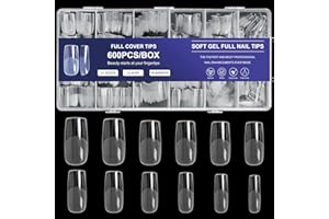 AORAEM Square Nail Tips 600 PCS Artificial Full Cover Nail Tips Soft Clear Nail Tips 12 Sizes Acrylic Medium Square Press on Nails Tapered Square False Nails with Box for Home DIY Nail Salon