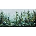 Alenoss Hand Painted Modern 3D Abstract Oil Painting 24x48 Inches Large Forest Landscape Textured Canvas Wall Art Green Artwork for Wall Decoration