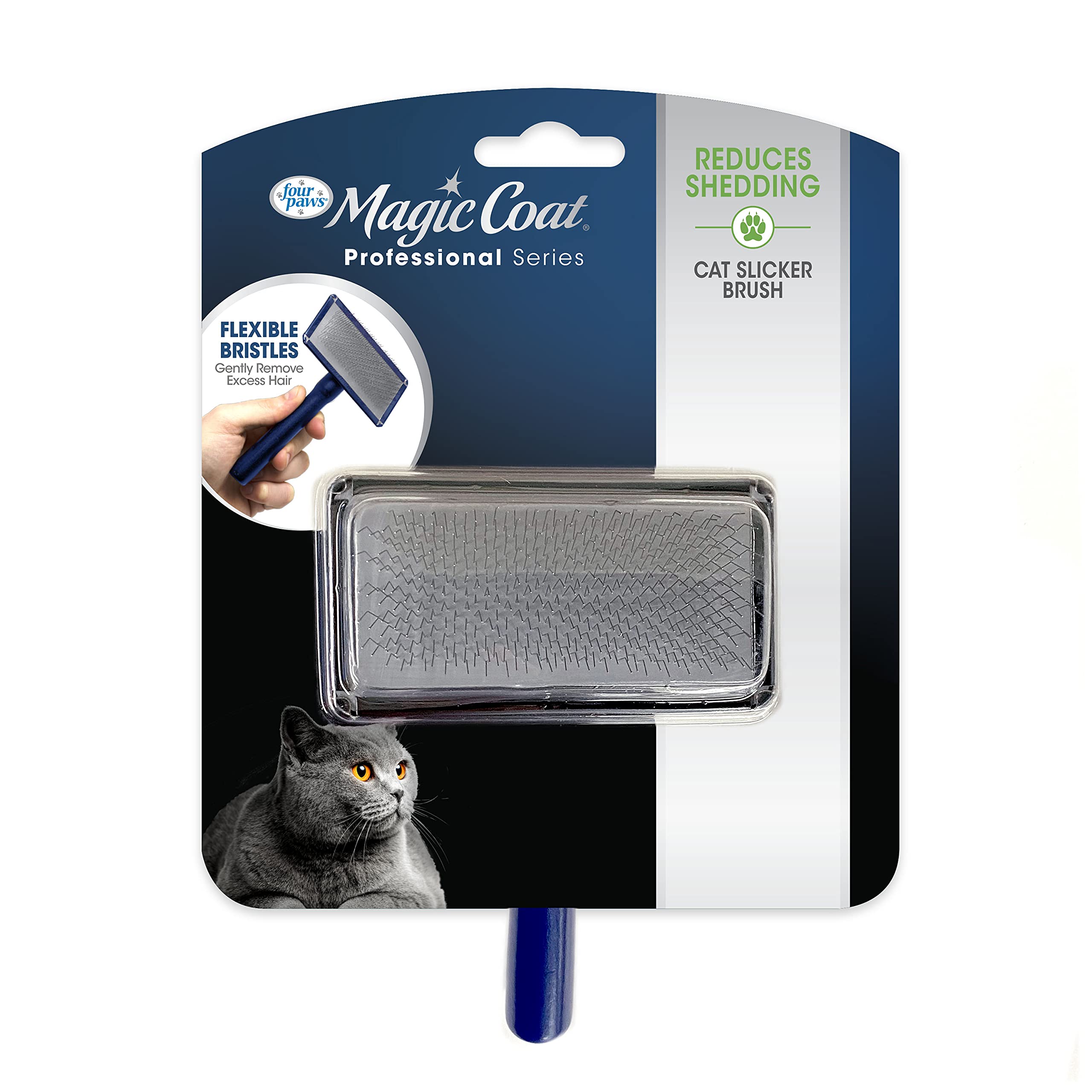 Four Paws Magic Coat Cat and Kitten Brush, 3.5' handle, 3 3/4' x 2' brush head.