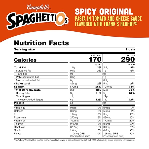 SPAGHETTIOS SPICY ORIGINAL MADE WITH FRANK’S REDHOT, CANNED PASTA, 15.8 OZ CAN