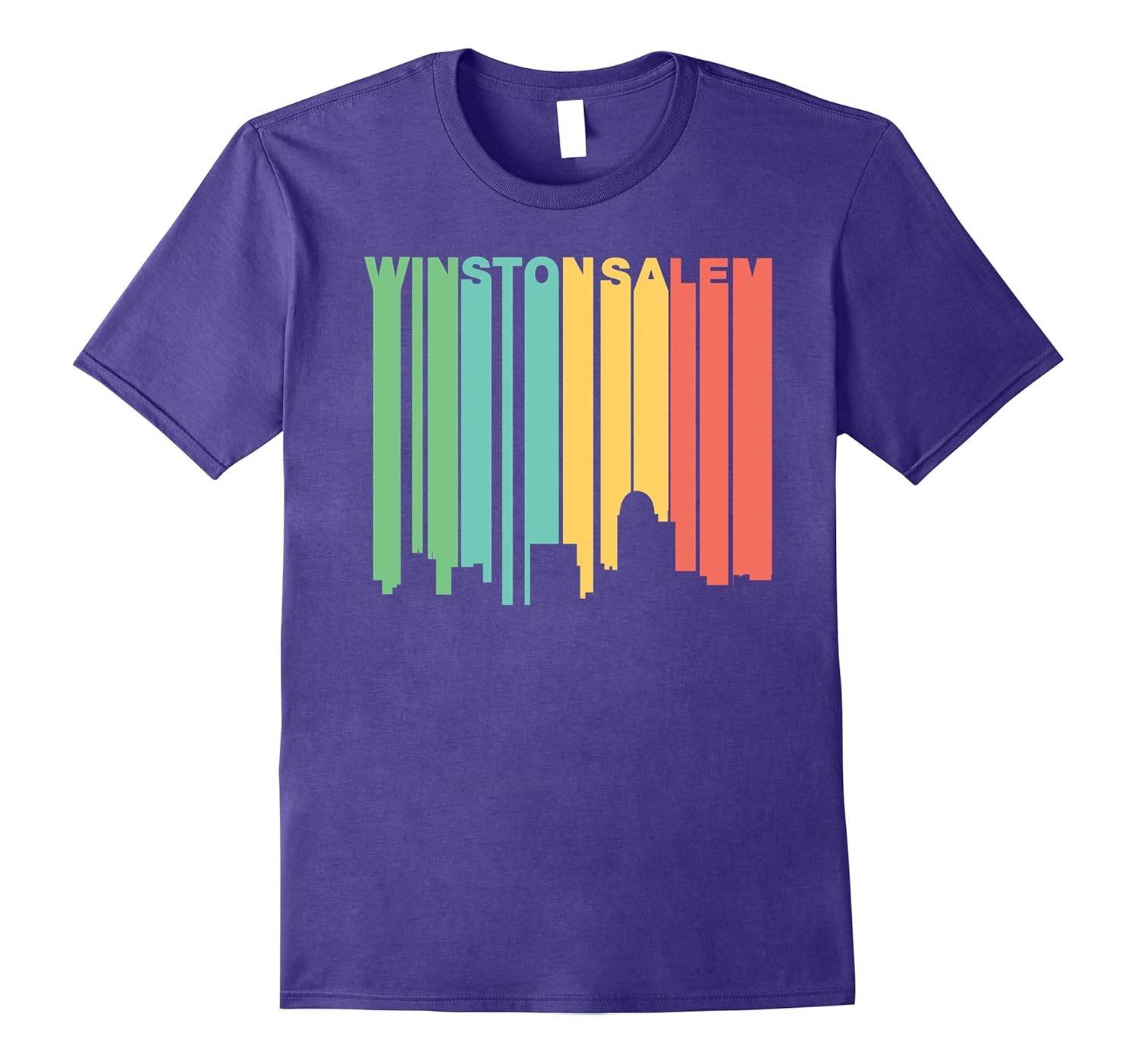 Retro 1970s Style Winston-Salem North Carolina Skyline Shirt-Rose