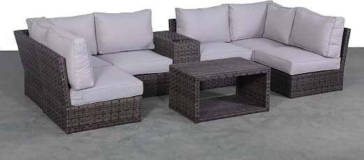 Amazon Com Living Source International Patio Sofa Set Weather Resistant Wicker Cushions Outdoor Patio Furniture Set No Assembly Required Cm 4429 8 Piece Section With Cup Holders Kitchen Dining