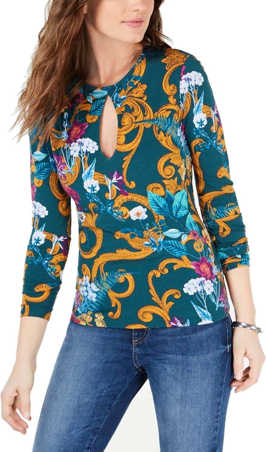 Guess Womens Long Sleeve Kain Beaded Neck Top Amazon.ca Clothing