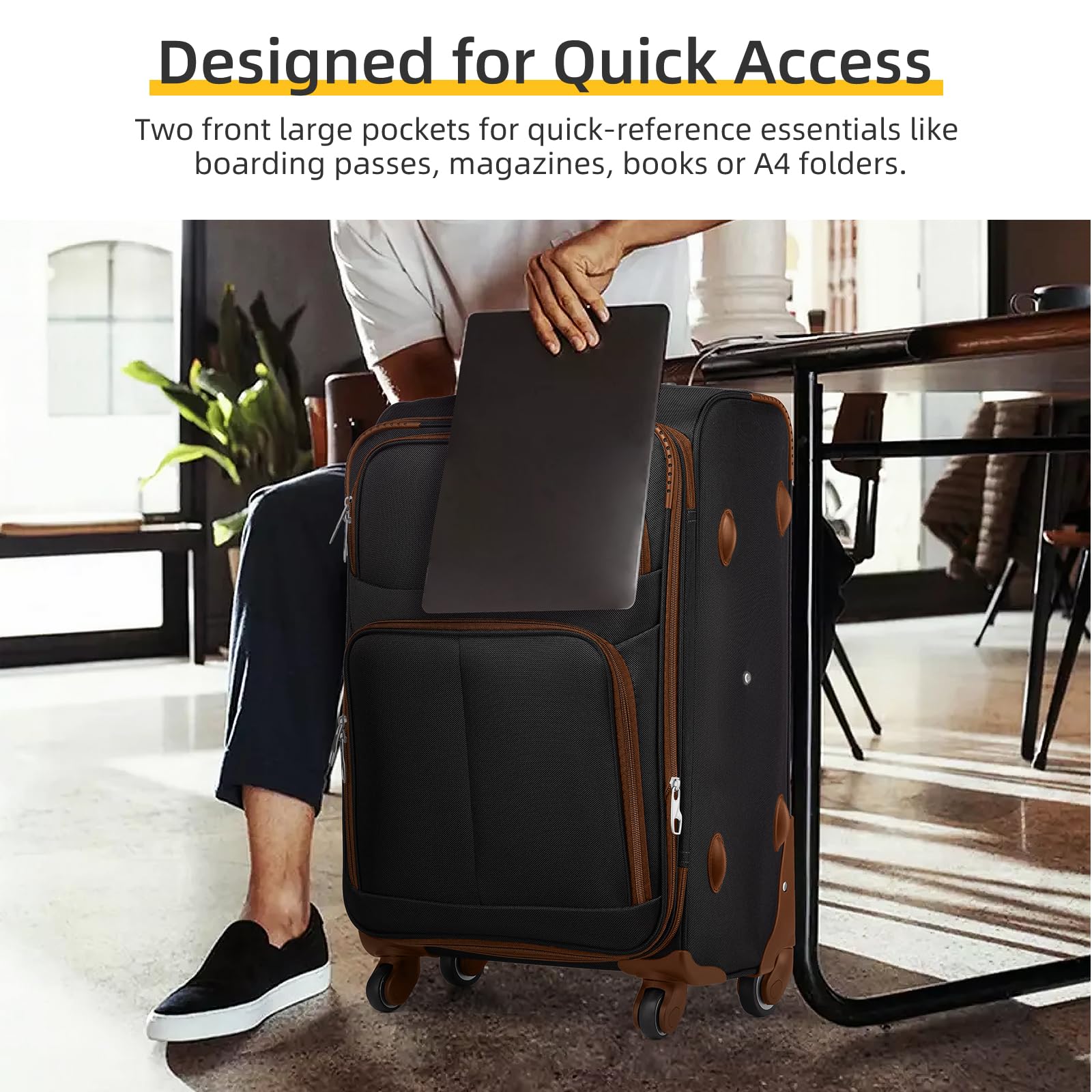 LARVENDER Luggage Sets 5 Piece Softside Expandable Suitcases Set with Spinner Wheels TSA Lock, Lightweight Soft Shell Rolling Travel Luggage Set Clearance for Men and Women, Black Brown