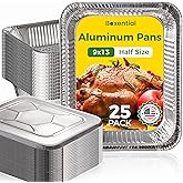 Boxential 9x13 Aluminum Pans with Lids [25 Pack], Extra Heavy Duty Half Size Disposable Foil Pans, Deep Baking Pans for Cooking, Roasting, Heating, and Steam Tables