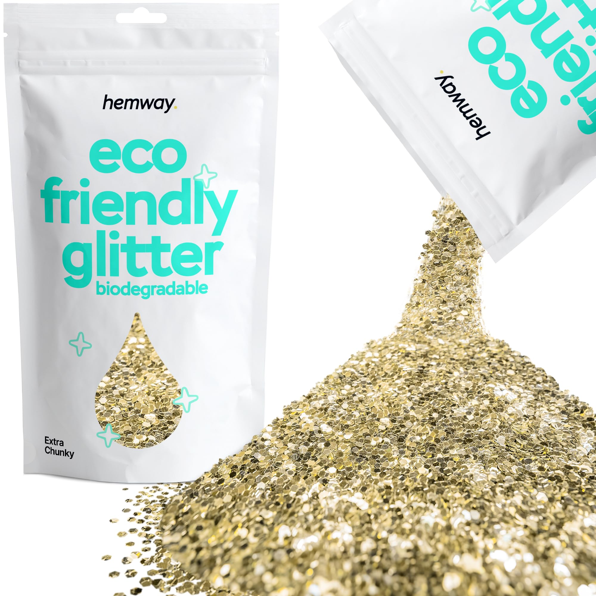 Eco Friendly Biodegradable Glitter | Champagne Gold - Extra Chunky 100g, Plant Based, Biodegradable Glitter for Craft, Face, Hair, Nail, Body and Festival - Hemway — image 1