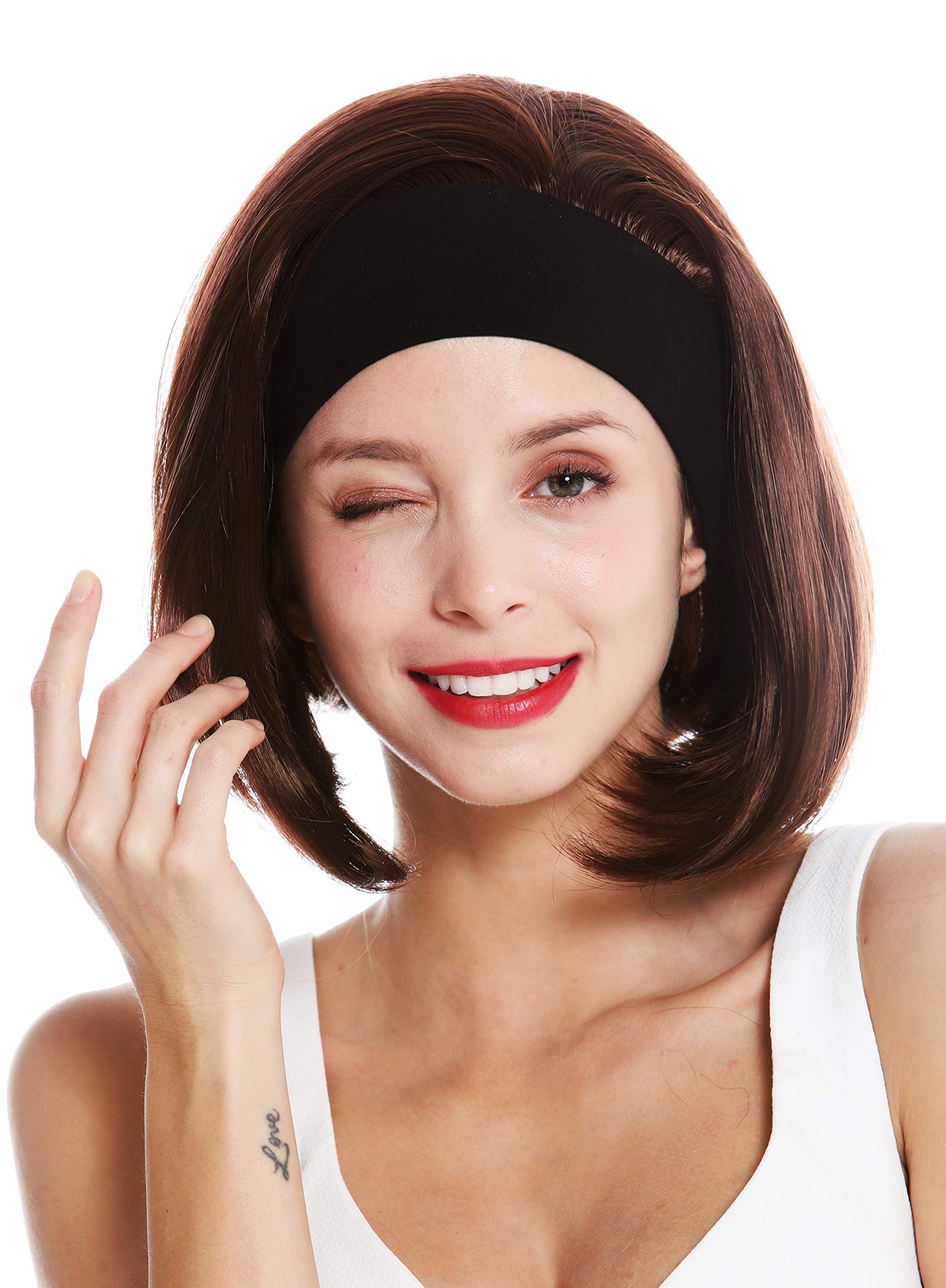 WIG ME UP - GFW948-H-33 women's party wig headband short sleek 80's retro look mahogany brown