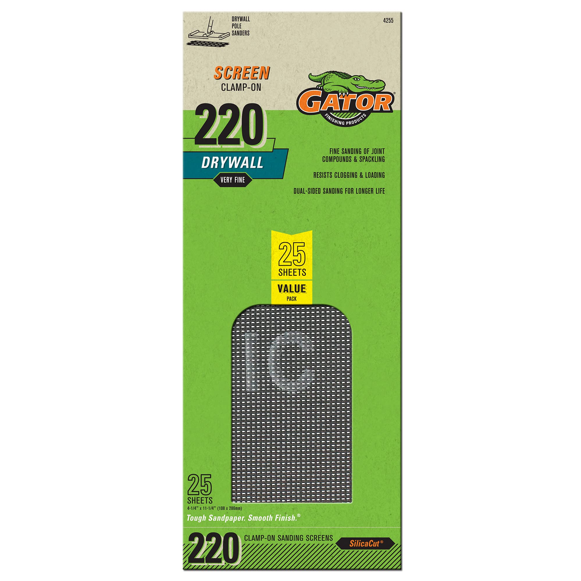 GATOR FINISHING PRODUCTS 4255 Clamp-On Precut Drywall Sanding Screen, Black, 220 Grit