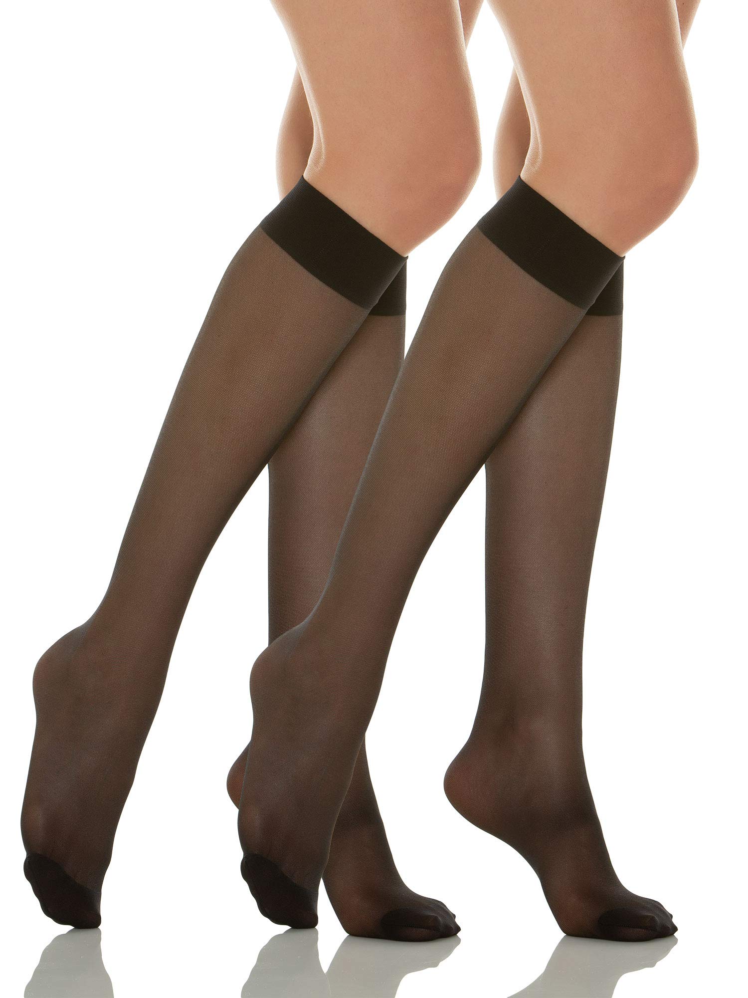 Relaxsan Basic 700 (2 Pairs - Black 4/XL) Compression Socks for Women, Knee High Socks 12-17 mmHg, No Heel
