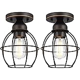 GRUENLICH Semi Flush Mount Ceiling Light Fixture for Outdoor and Indoor, E26 Medium Base 60W Max, Metal Housing and Metal Cag