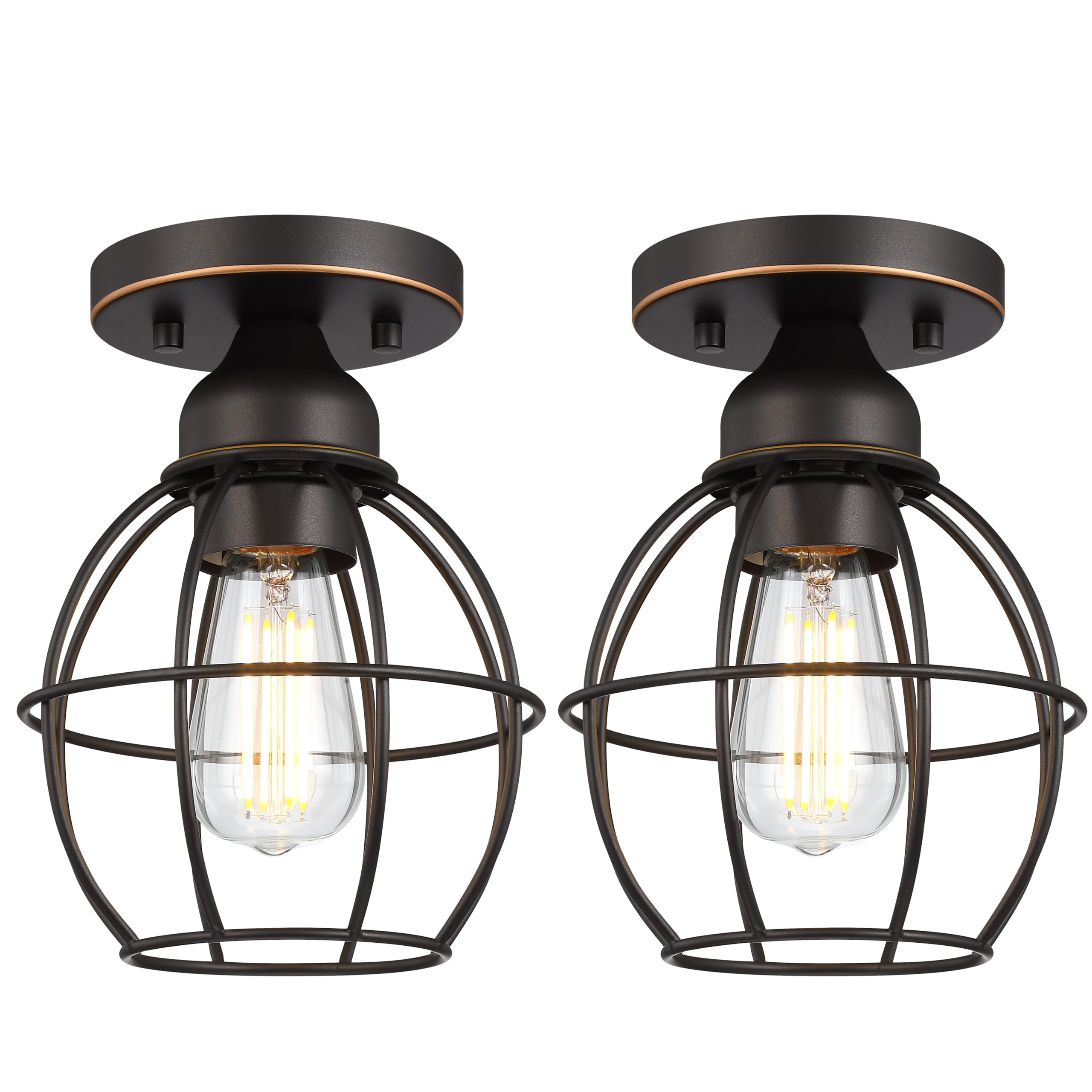 Photo 1 of GRUENLICH Semi Flush Mount Ceiling Light Fixture for Outdoor and Indoor, E26 Medium Base 60W Max, Metal Housing and Metal Cage, Bulb not Included, 2-Pack, Oil Rubbed Bronze Finish