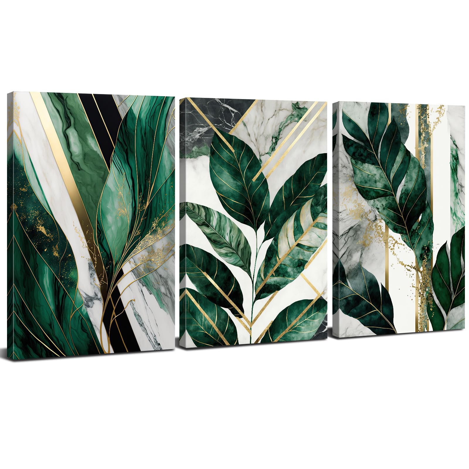 Green Wall Art Sage Green Gold Botanical Leaf Prints Wall Decor Abstract Potted Plant Pictures for Hallway Living Room Decor Boho Monstera Leaf Canvas Artwork for Office Home Decoration 30x40cm 3Pcs