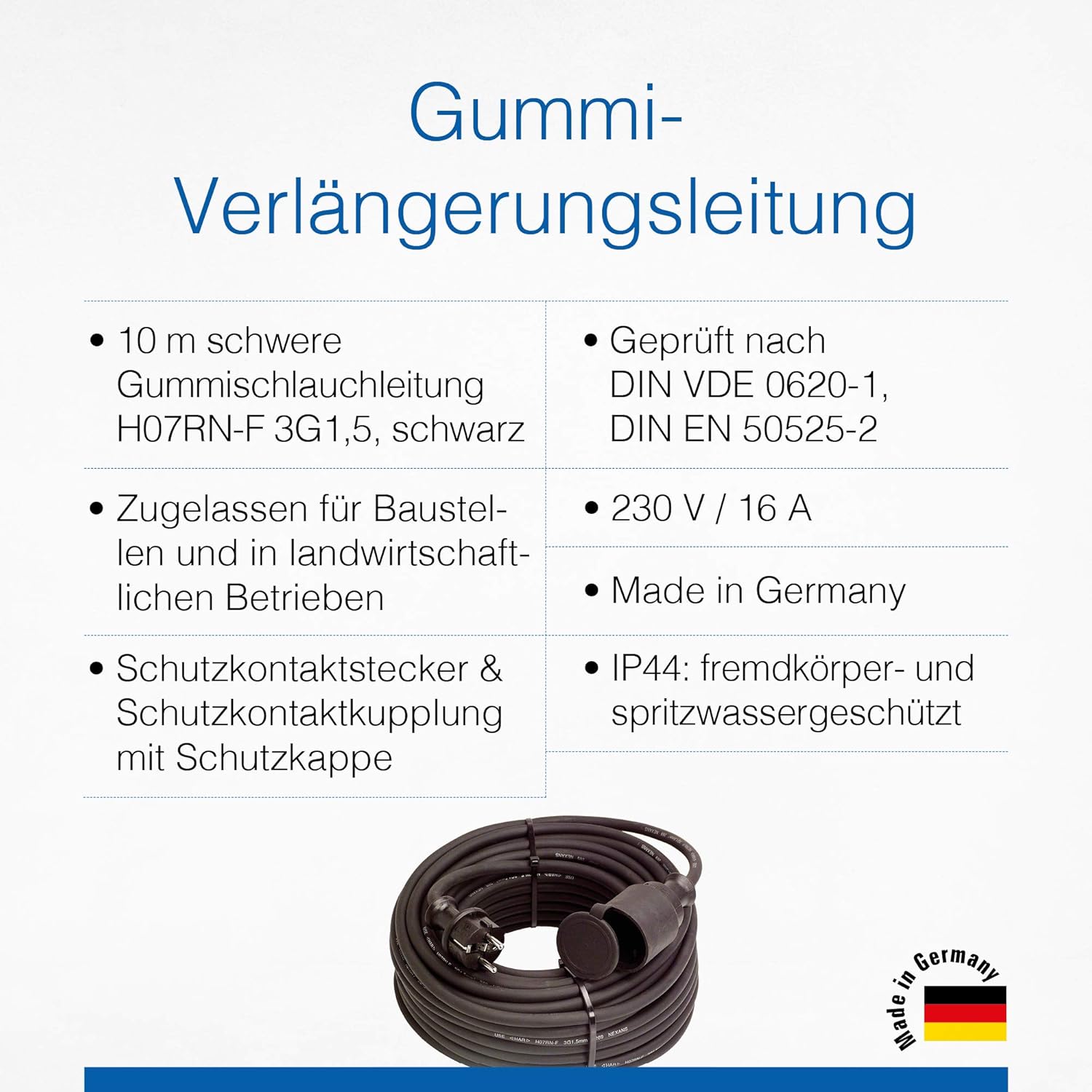 as, Schwabe Extension Cable, Heavy Rubber Hose line, IP44 Protection Class, Suitable for Industry Building Sites, Garden - Image 4