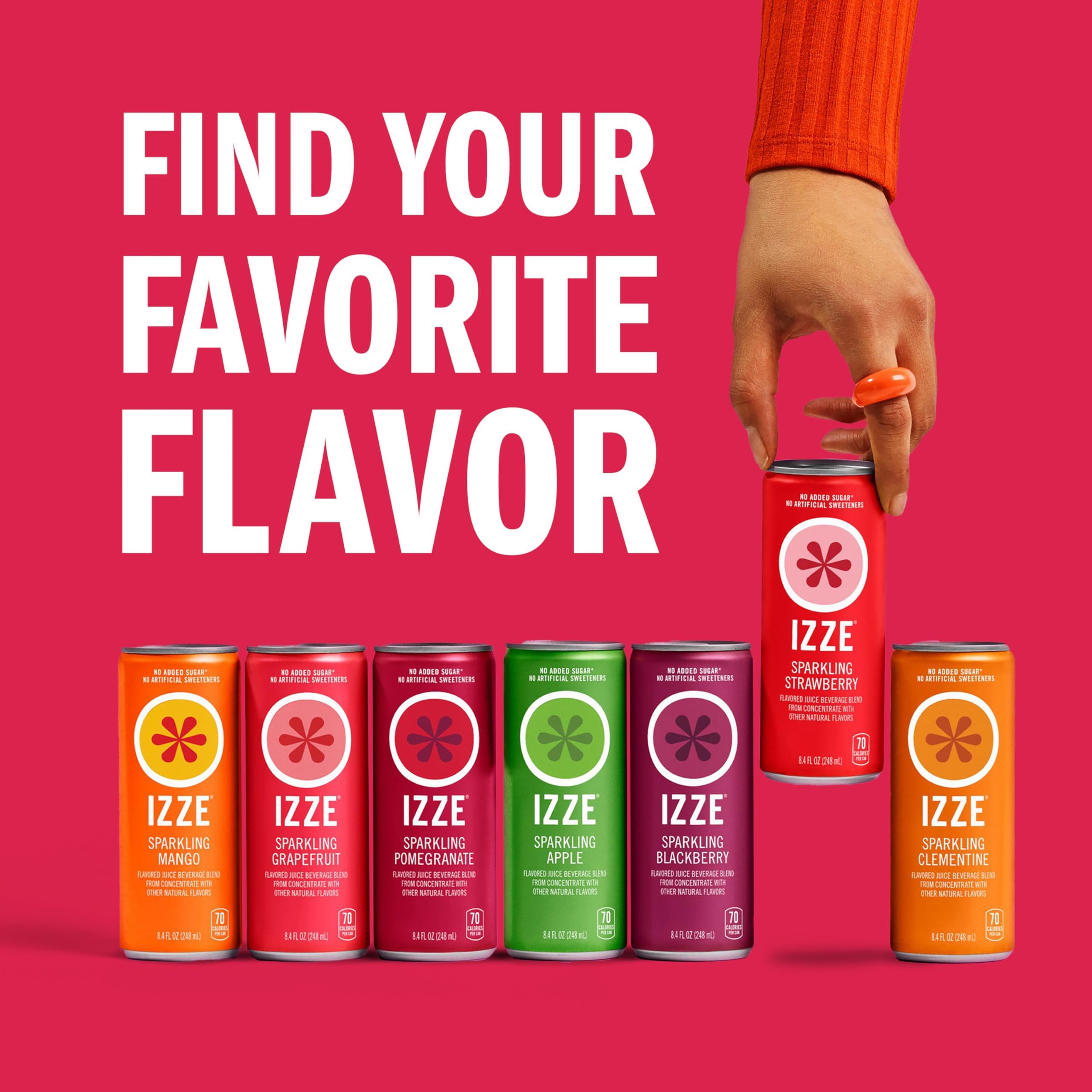 IZZE Sparkling Water Juice Beverage Blend, Pomegranate, No Sugar Added, 8.4 FL OZ, 24 Cans