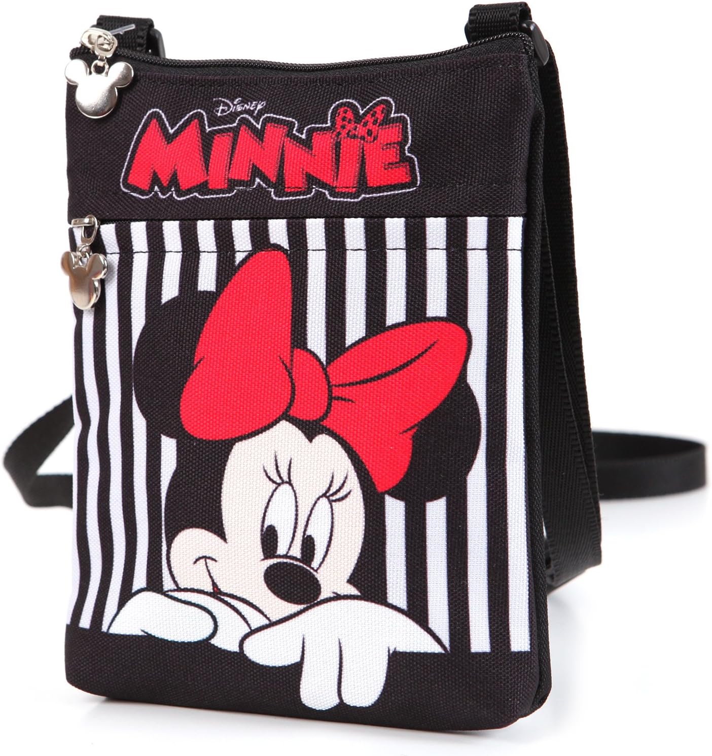 Disney Minnie Mouse Lightweight Canvas Outdoor Travel Small Crossbody Casual Shoulder Phone Bag (Black)