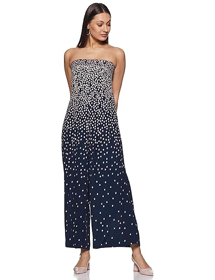 navy blue strapless jumpsuit