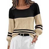 HOTOUCH Sweaters for Women 2026 Fall Trendy Tops Casual Puff Sleeve Square Neck Cute Tunic Pullover Blouses XS-XXL