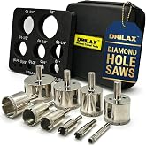Drilax Diamond Hole Saw Kit 10 Pc Drill Bits with Guide, Tile Hole Saw Kit | Improves Accuracy; 1/4 to 2 Inch; Ceramic, Porcelain, Granite, Glass, Stone; Faucet, Drain, Showerhead Holes; Carrying Case