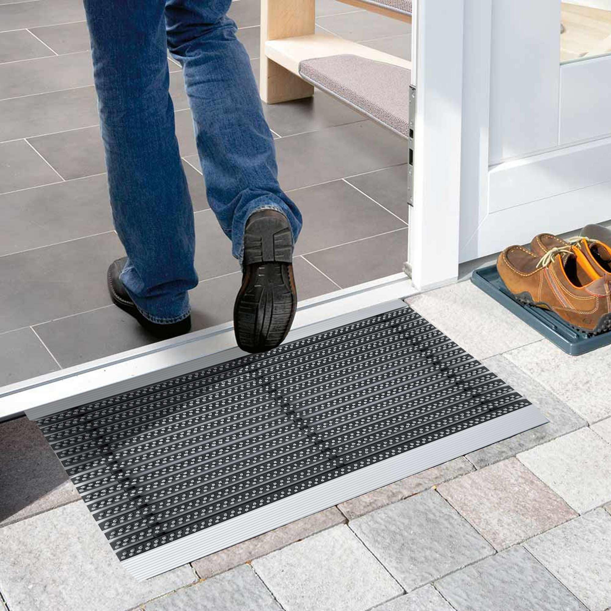 Nicoman GREY Strip Doormat, Heavy Duty Barrier Dirt-Trapper Aluminium Metal Door Mat