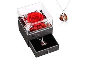 FCAYLO Preserved Red Real Rose with I Love You Necklace-Eternal Flowers Rose Birthday Gifts for Mom Grandma Wife, I Love You Gifts for Her, Anniversary or Valentines Romantic Gifts for Women. (July)