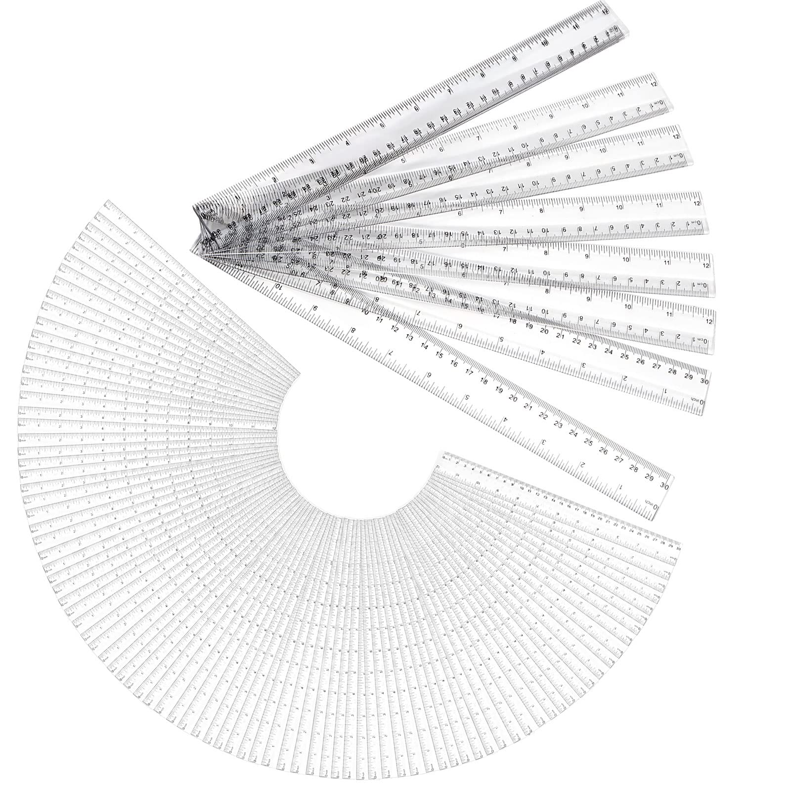SEUNMUK 48 Pieces Clear Plastic Ruler, 12 Inch / 30cm Standard and Metric Plastic Measuring Tool, Straight Ruler with Inch and Metric Measuring for Student, School, Office