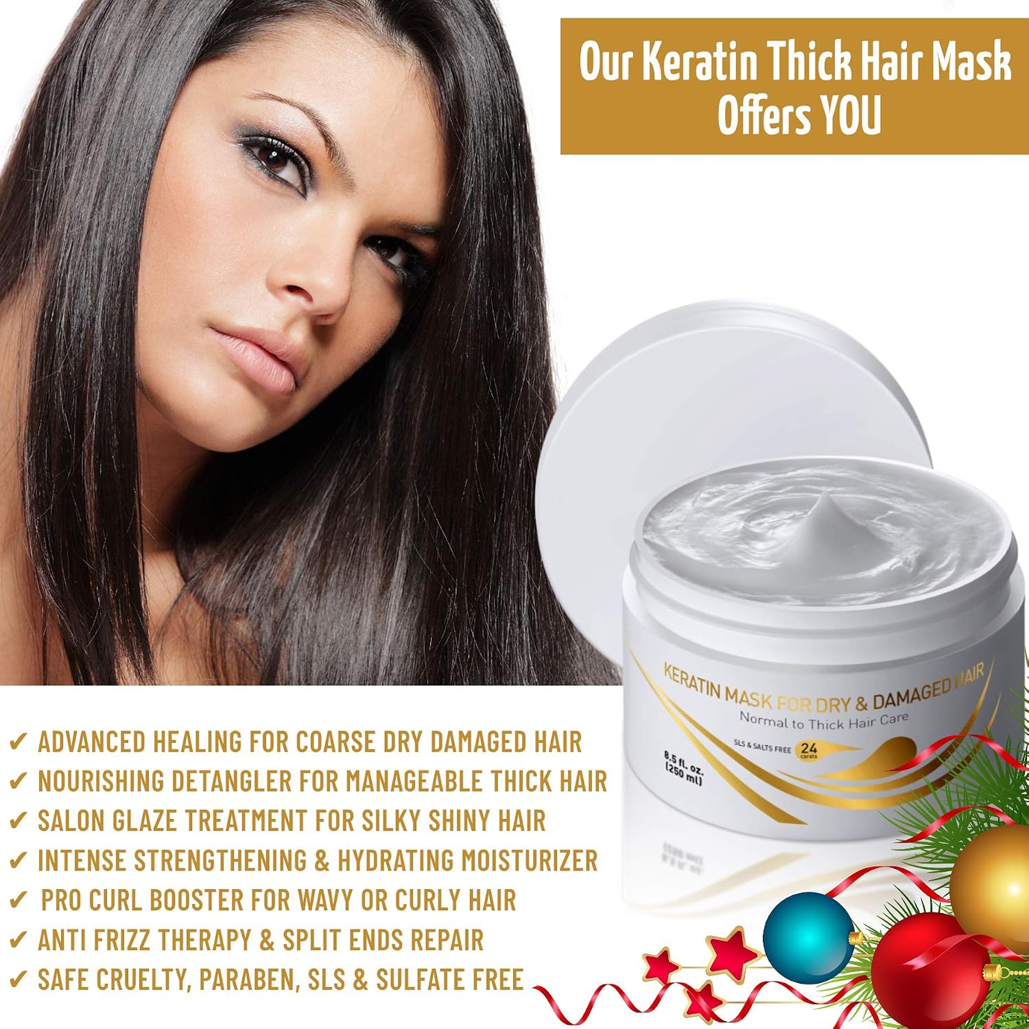 VITAMINS Hair Cosmetics Keratin Hair Mask for Damaged Locks, Deep Conditioner with Biotin, Castor & Coconut Oil - Image 5