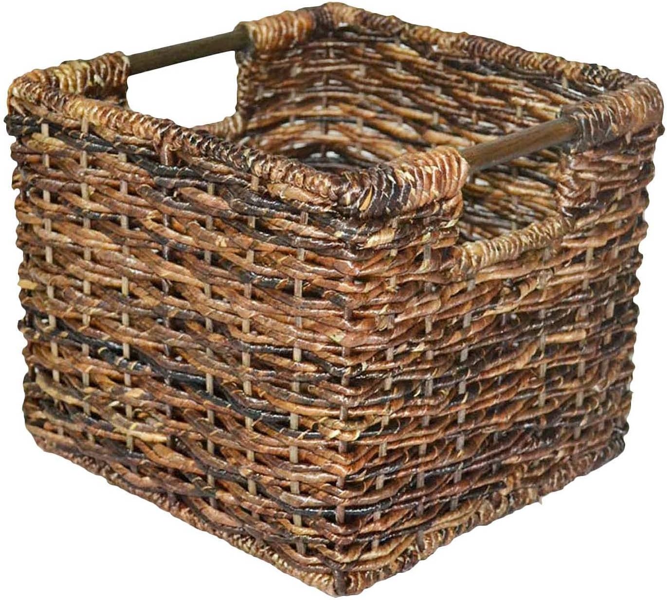 Wicker Lidded Cube Storage Basket Dark Global Brown