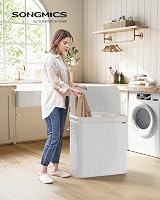 SONGMICS Bamboo Laundry Hamper with Lid 150 L Removable Liner Handles view 2